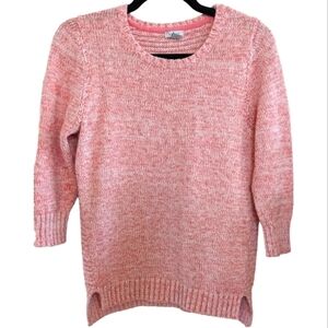 L L Bean Peach Marled 3/4 sleeve scoop neck notched sides sweater Size Medium